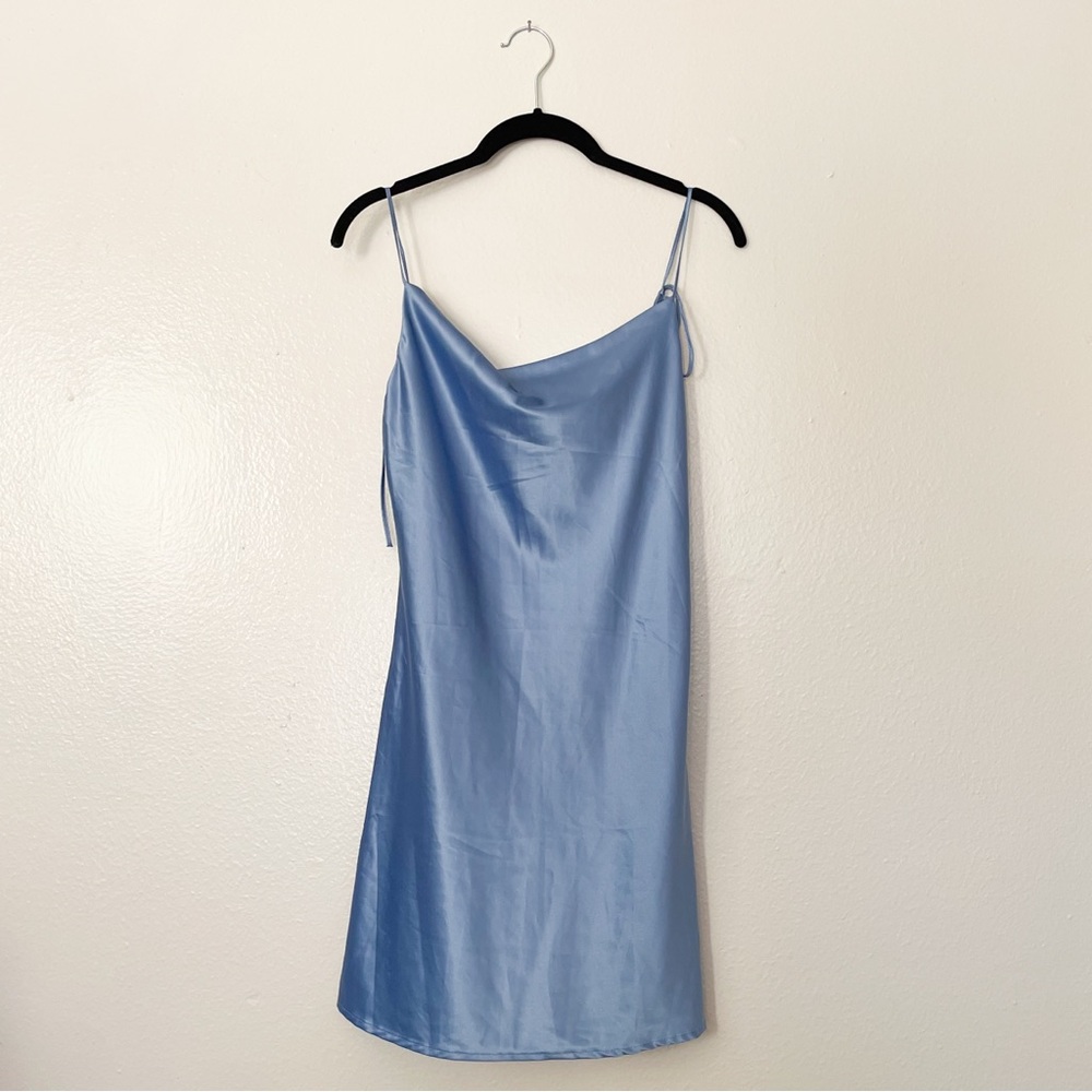 Brandy Melvillle Spaghetti Strap Satin Slip Mini Dress in Light Dusty Blue